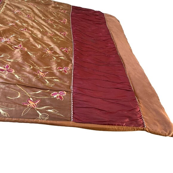 Rare Vintage Queen Wine Burgundy Gold Braid Lily Brown Silk Microsuede Coverlet - Picture 4 of 16
